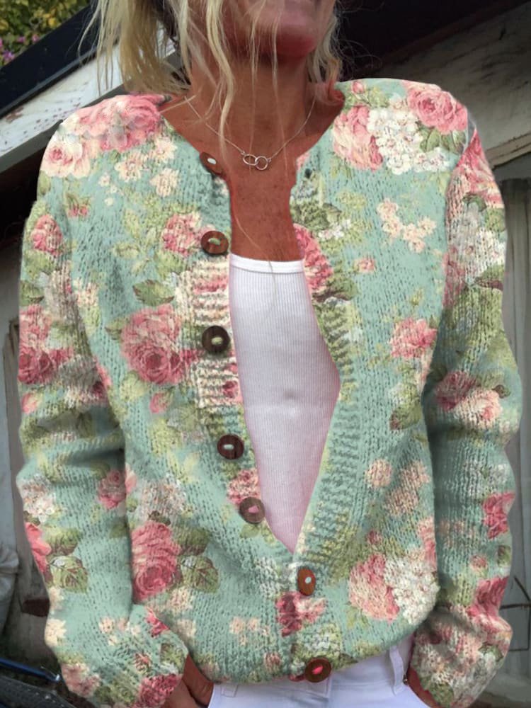 FLORA™ - Vintage-Blumen-Strickjacke