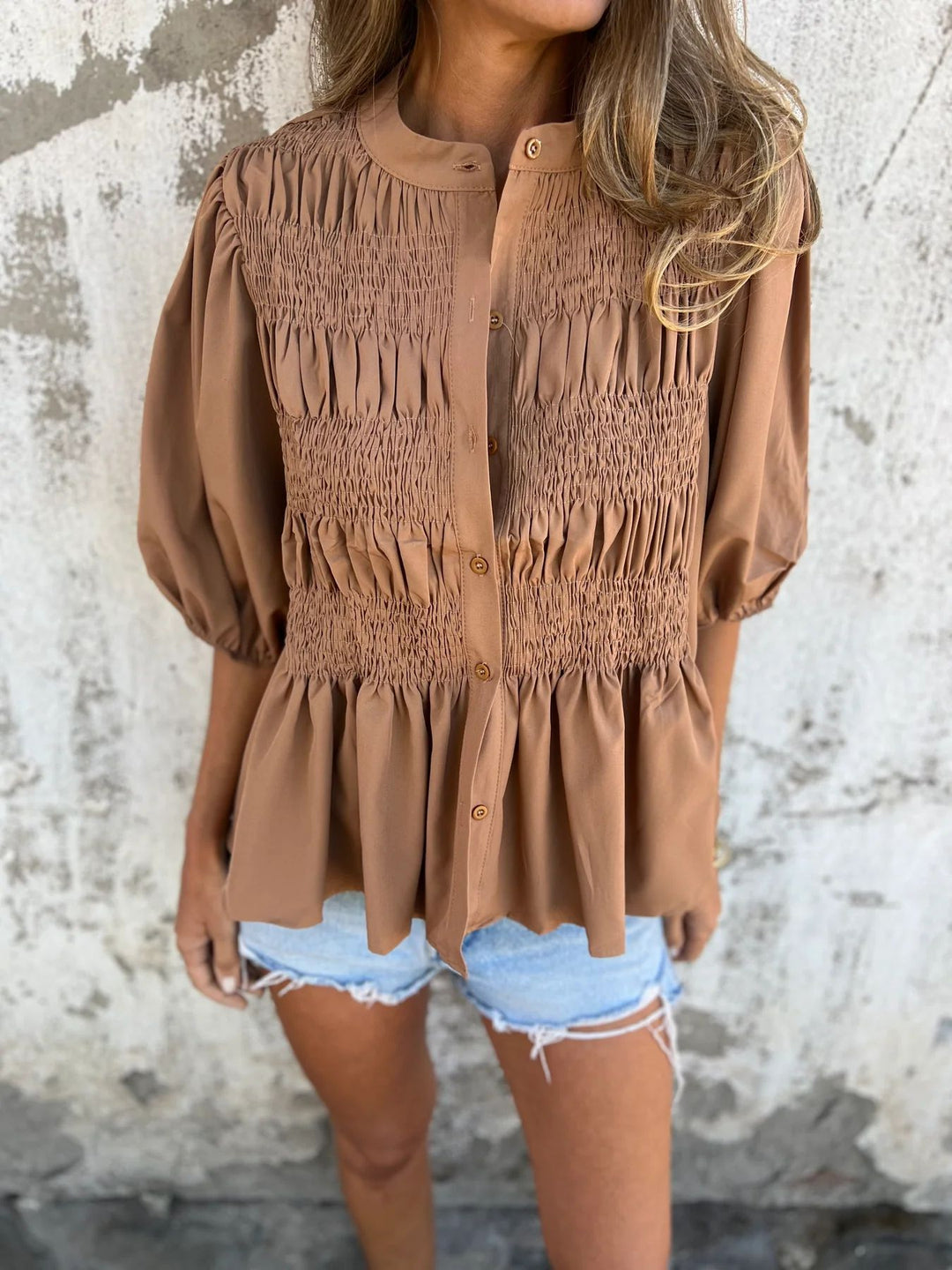 ELIZA™ - Plissierte Bluse mit Knopfleiste