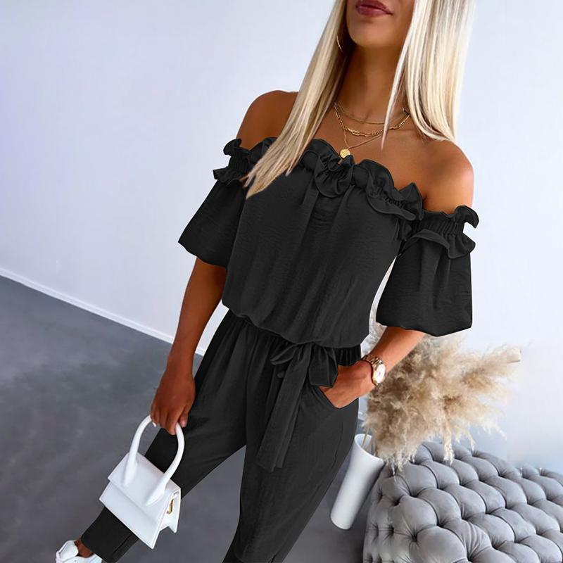 CAMILA™ – Eleganter schulterfreier Jumpsuit mit Rüschen und Bindegürtel