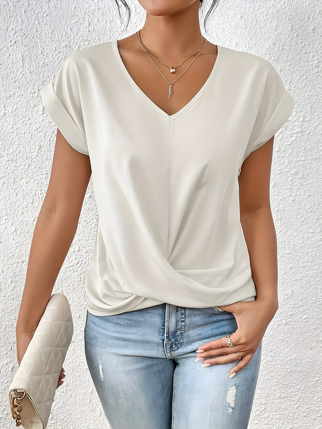 MEIKA™ – Klassisches Twist-Detail V-Ausschnitt Top