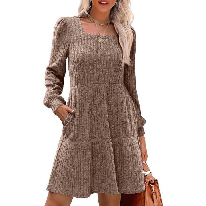 ELIZA™ - Gemütliches Langarm-Babydoll-Strickkleid mit eckigem Ausschnitt