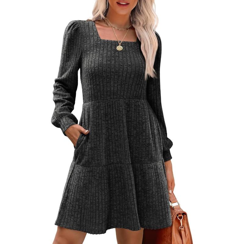 ELIZA™ - Gemütliches Langarm-Babydoll-Strickkleid mit eckigem Ausschnitt