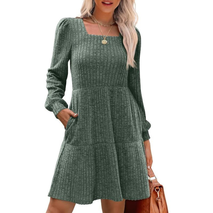 ELIZA™ - Gemütliches Langarm-Babydoll-Strickkleid mit eckigem Ausschnitt