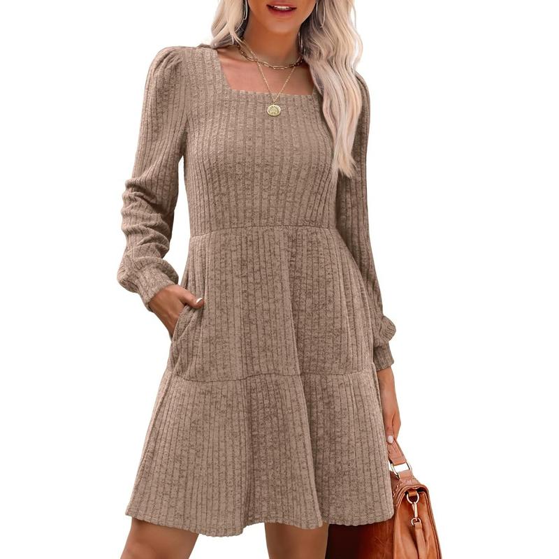 ELIZA™ - Gemütliches Langarm-Babydoll-Strickkleid mit eckigem Ausschnitt