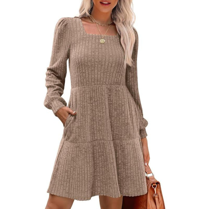 ELIZA™ - Gemütliches Langarm-Babydoll-Strickkleid mit eckigem Ausschnitt