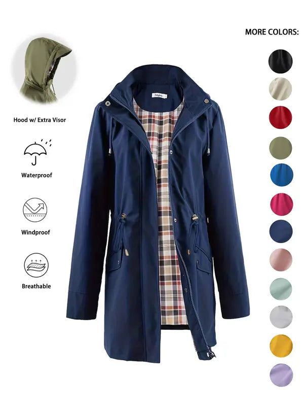 QING™ – Lässiger Kapuzen-Trenchcoat mit Reißverschluss und Kordelzug