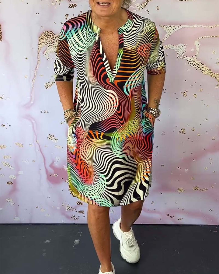 MARI™ - Buntes V-Ausschnitt-Kleid