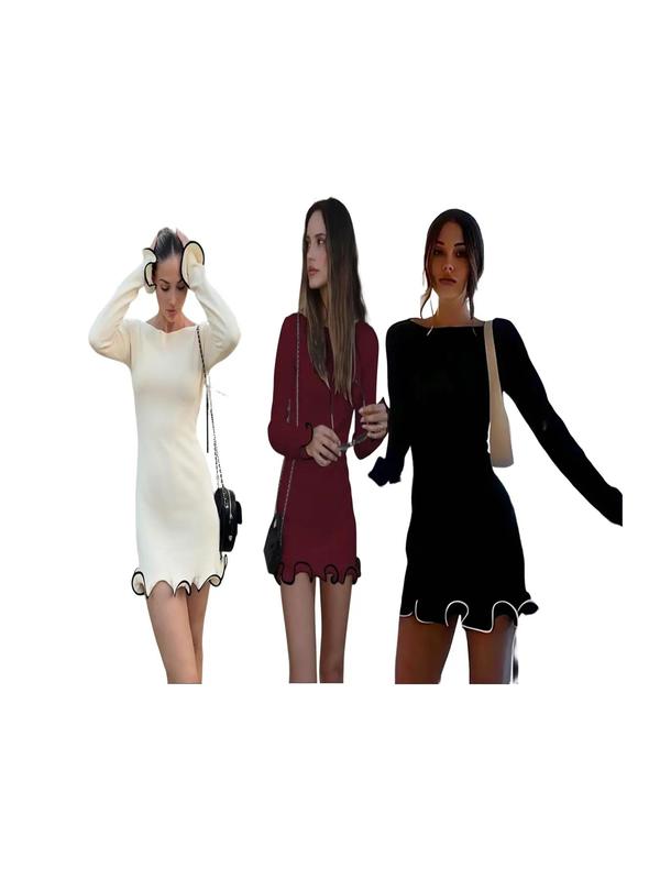 SARAH™ - Elegantes Colorblock A-Linien-Kleid mit Wellensaum und langen Ärmeln