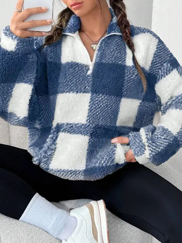 MALDA™ – Schicker Half-Zip Langarm-Pullover mit Karomuster