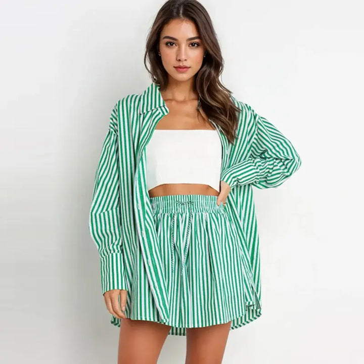 TIFY™ – Schickes gestreiftes Hemd mit Kragen und weitem Shorts-Set