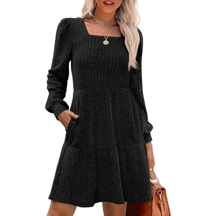 ELIZA™ - Gemütliches Langarm-Babydoll-Strickkleid mit eckigem Ausschnitt