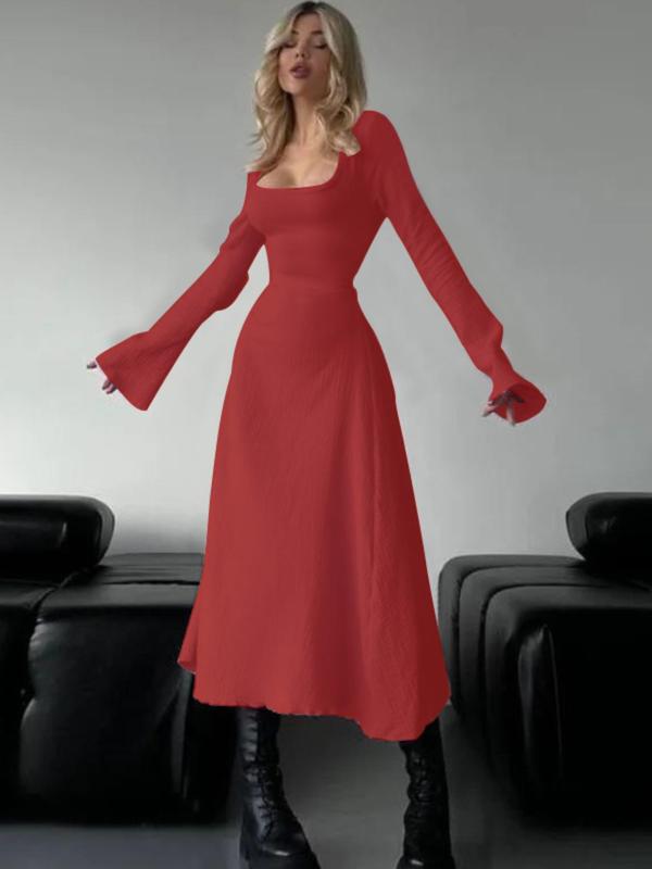 ERIN™ - Raffiniertes A-Linien-Maxikleid mit Schnürung, Rückenausschnitt und Rüschenärmeln