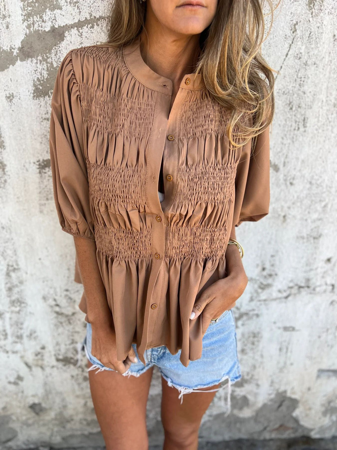 ELIZA™ - Plissierte Bluse mit Knopfleiste