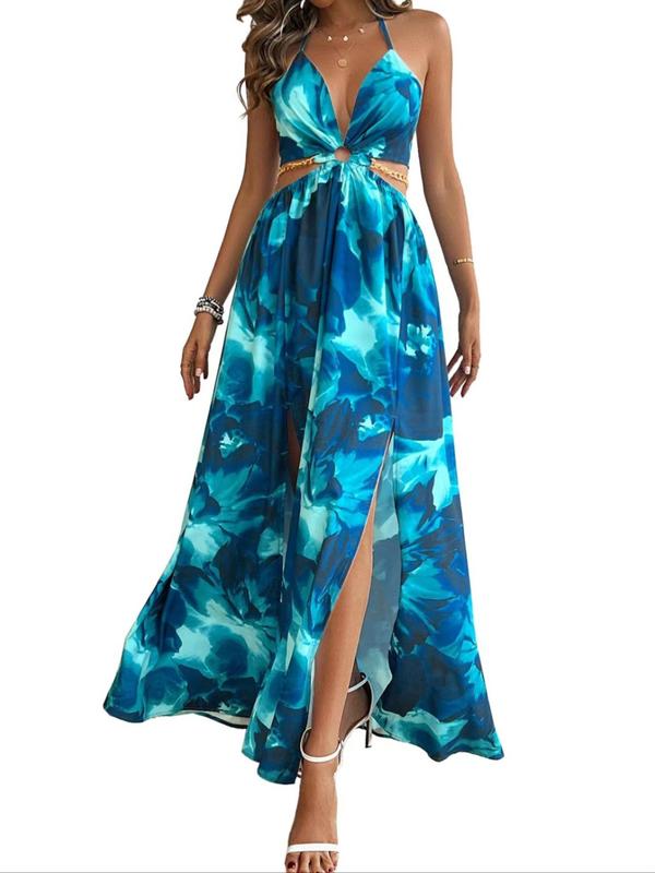 HANNAH™ - Camisole-Kleid mit Blumenmuster, Kettenverzierung und Beinschlitz für den Strandurlaub