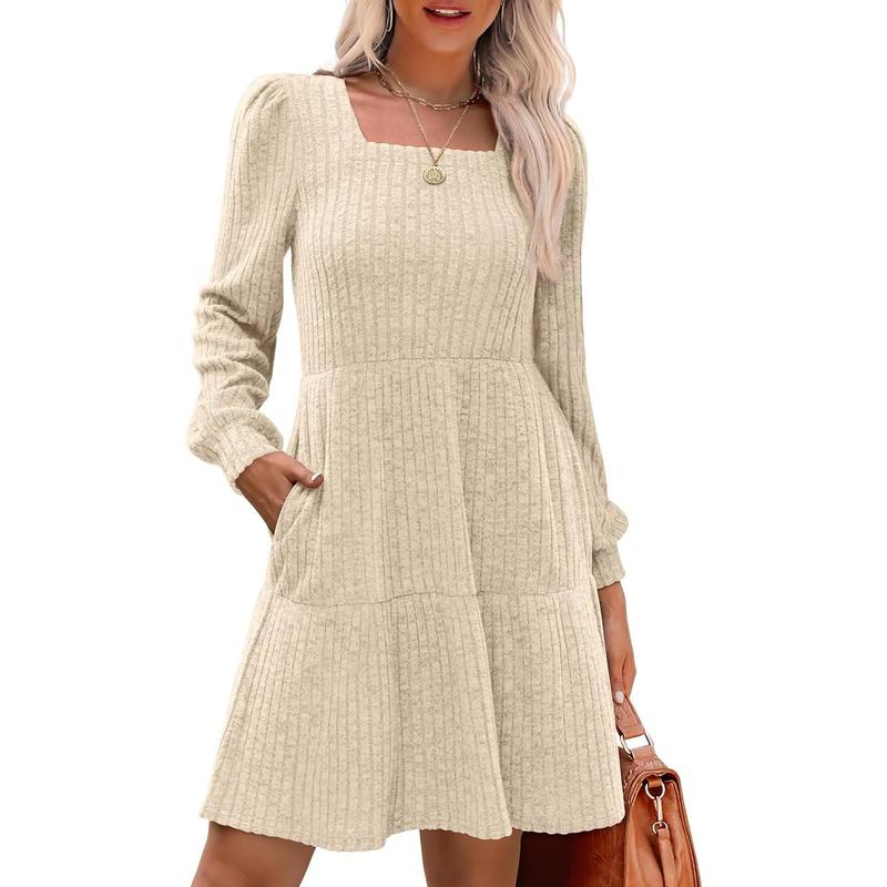 ELIZA™ - Gemütliches Langarm-Babydoll-Strickkleid mit eckigem Ausschnitt