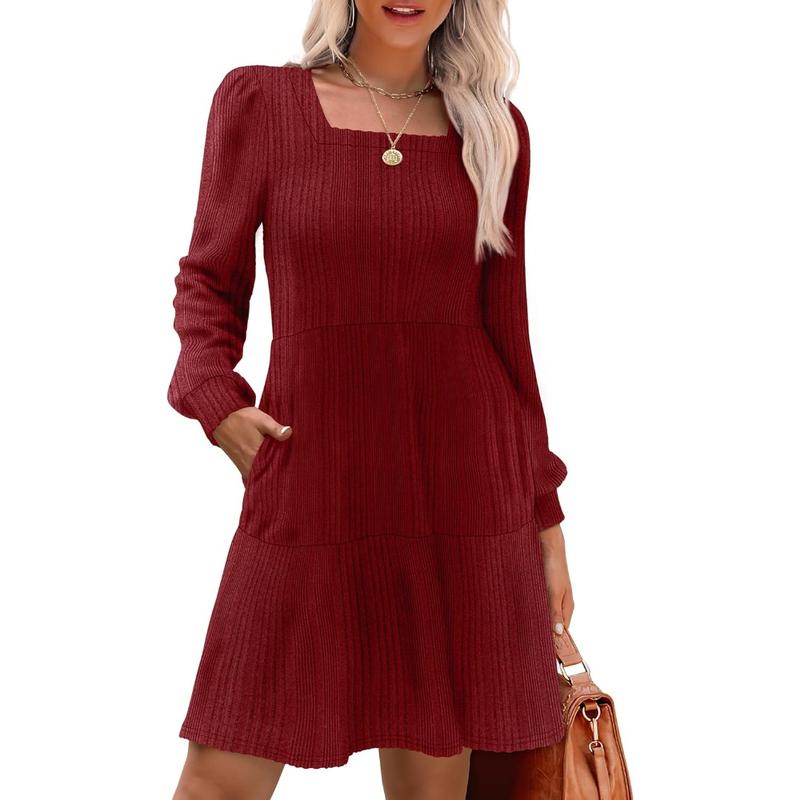 ELIZA™ - Gemütliches Langarm-Babydoll-Strickkleid mit eckigem Ausschnitt