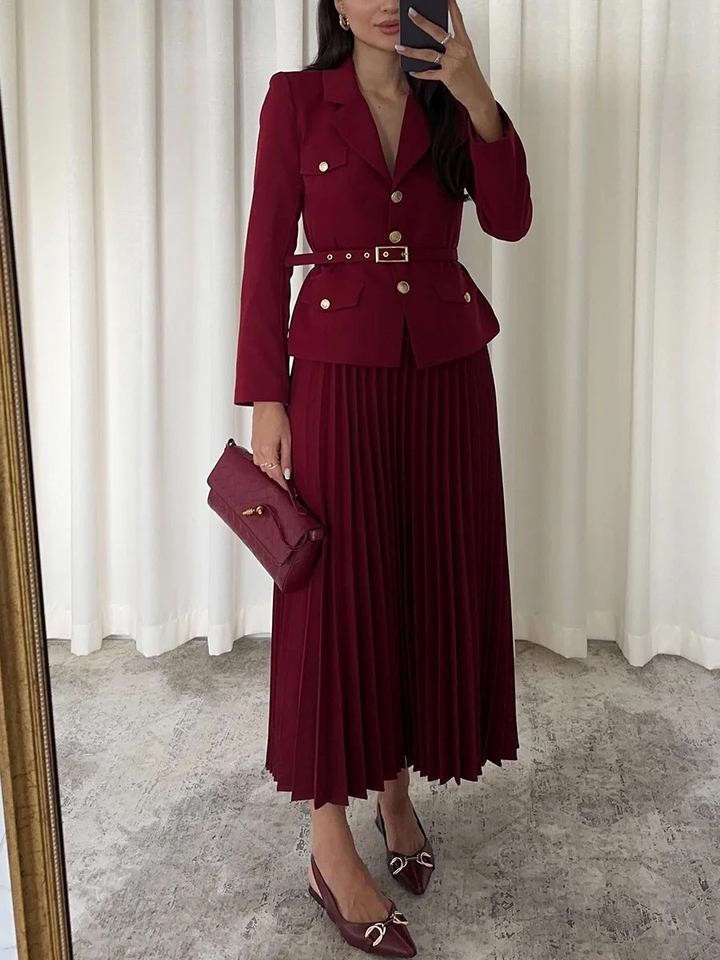 EMILIE™ – Schicker Blazer mit Gürtel & Faltenrock-Set