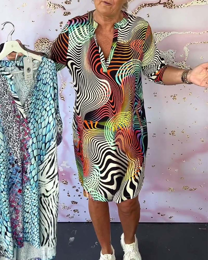 MARI™ - Buntes V-Ausschnitt-Kleid