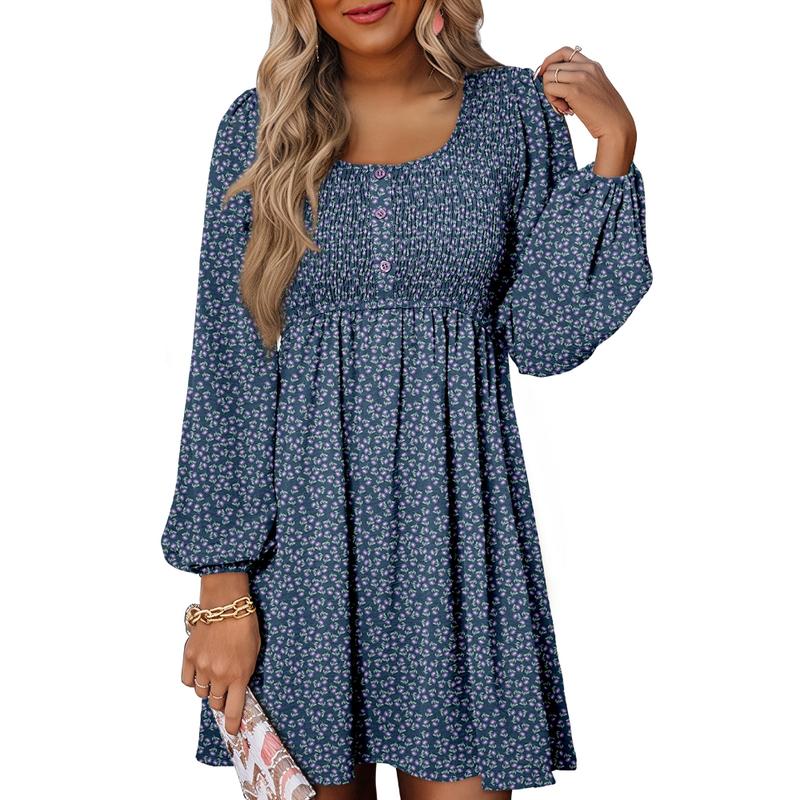 HARPER™ - Legeres, gesmoktes A-Linien-Kleid mit Empire-Taille und Knopfleiste