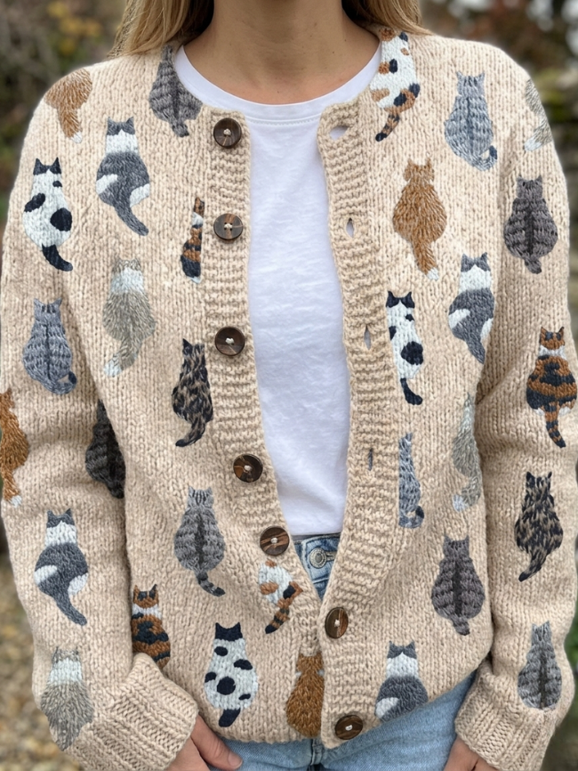 Charlotte | Weicher Cardigan mit Katzenprint