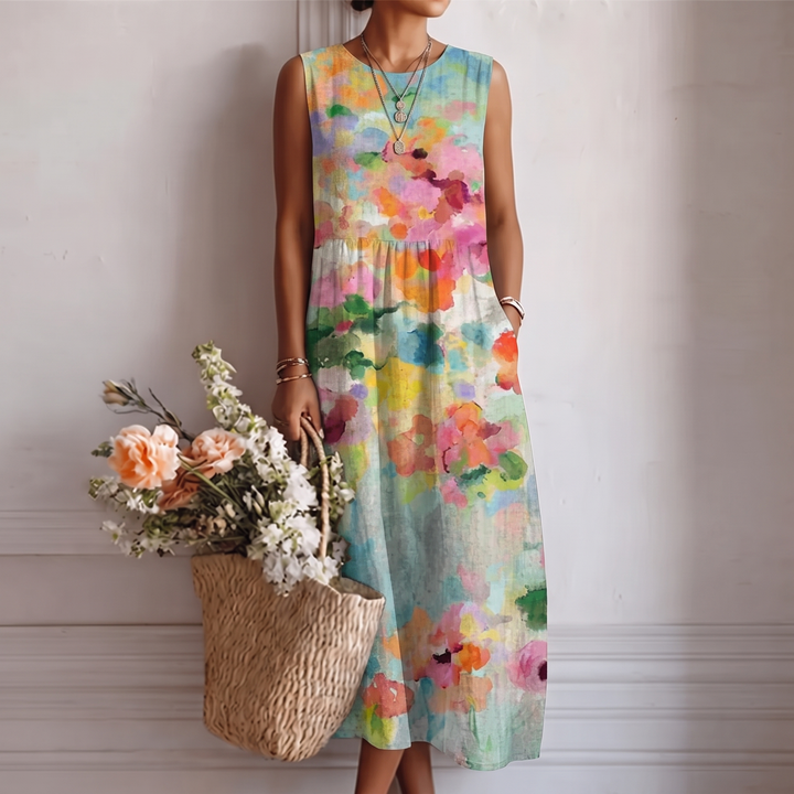 Karla™ | Elegantes mehrfarbiges Midi-Kleid