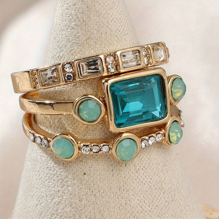 DARLENE™ – Vintage Blaue Kristallring-Set