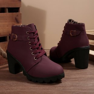KATNI™ – Schicke Schnürstiefeletten mit Metallschnalle und klobigem Absatz