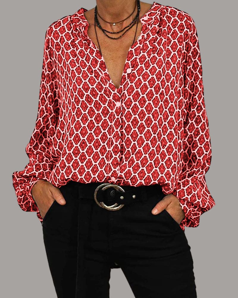 ELVIRA™ - Geometrische Bluse mit V-Ausschnitt