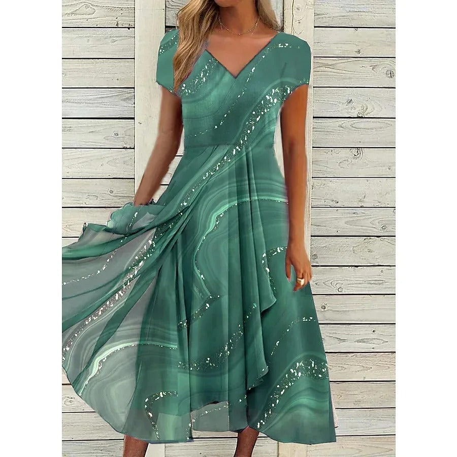 LYANNA™ - Fließendes Midi-Kleid mit V-Ausschnitt