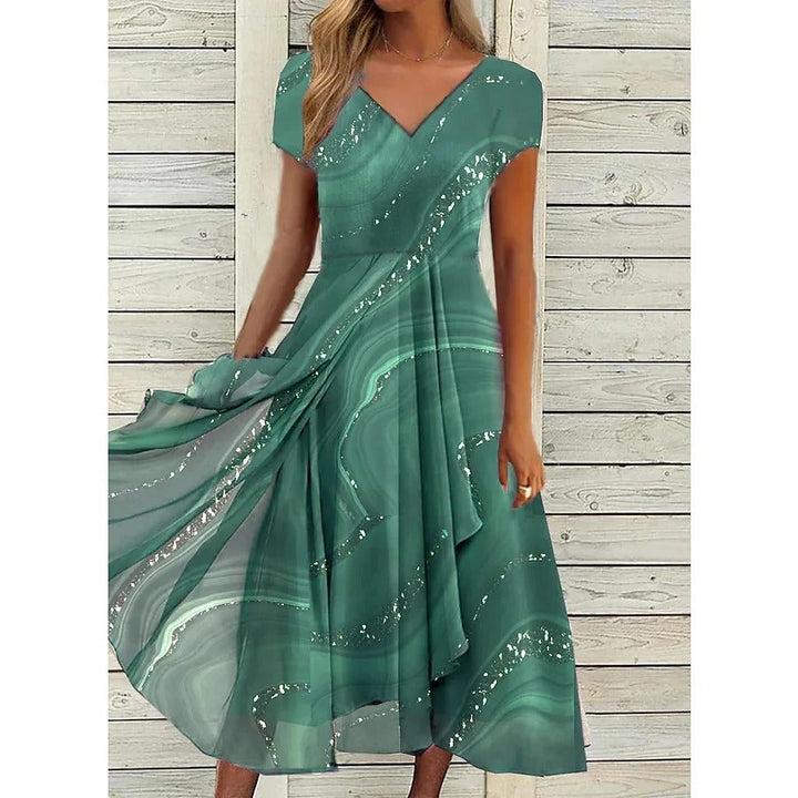 LYANNA™ - Fließendes Midi-Kleid mit V-Ausschnitt
