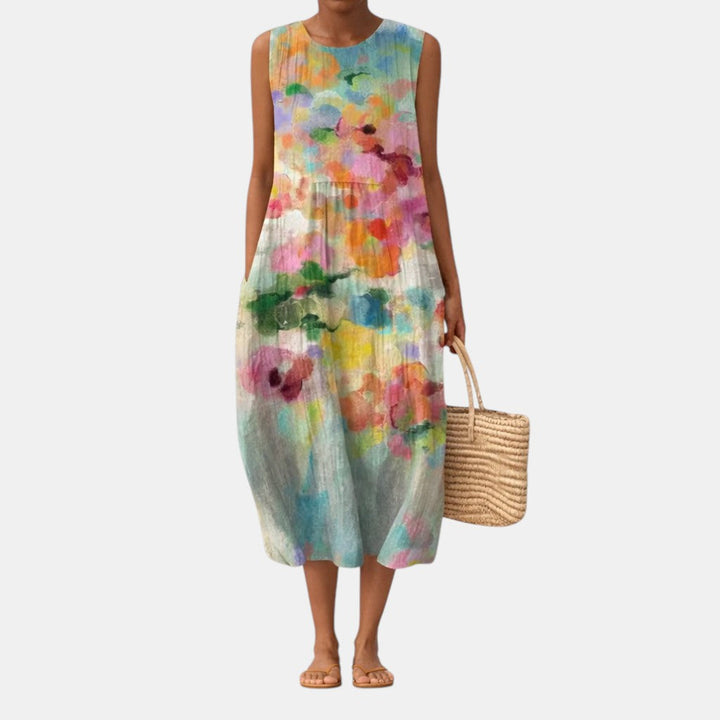 Karla™ | Elegantes mehrfarbiges Midi-Kleid