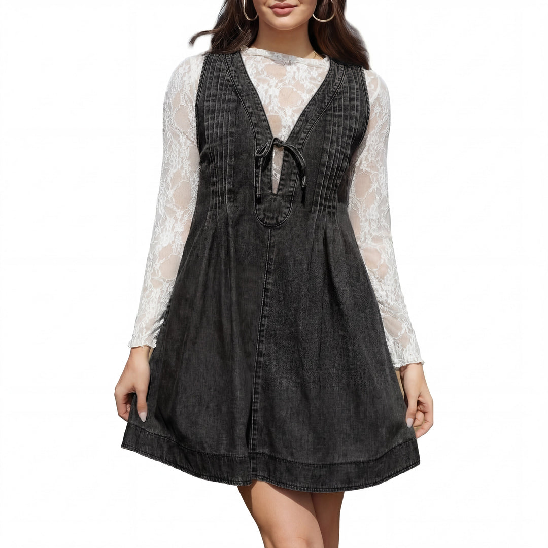ANNE™ – Oversized ärmelloses Mini-Kleid im Vintage-Stil mit V-Ausschnitt