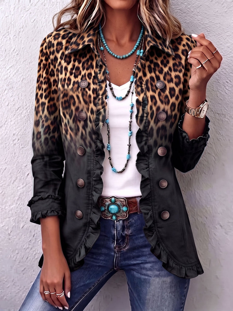 Valentina | Leopardenblazer mit Farbverlauf in Anthrazit und Volants