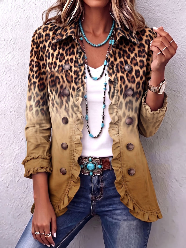 Paola | Leopardenblazer mit Farbverlauf in Ocker und Volants