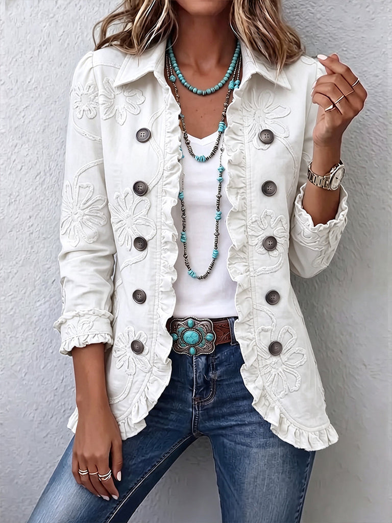 Camilla | Boho-Chic-Jacke mit Blumenstickerei in Elfenbein