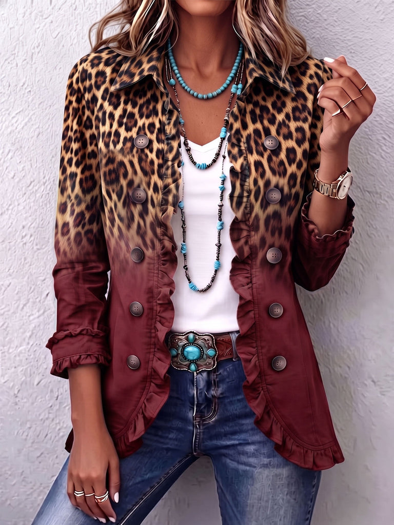 Livia | Leopardenblazer mit Farbverlauf in Weinrot und Volants