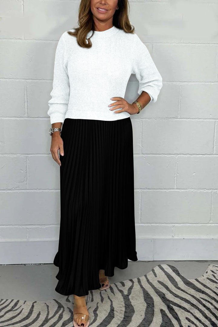 SOPHIA™ – Strickpullover & Plissierter Satinstoffrock