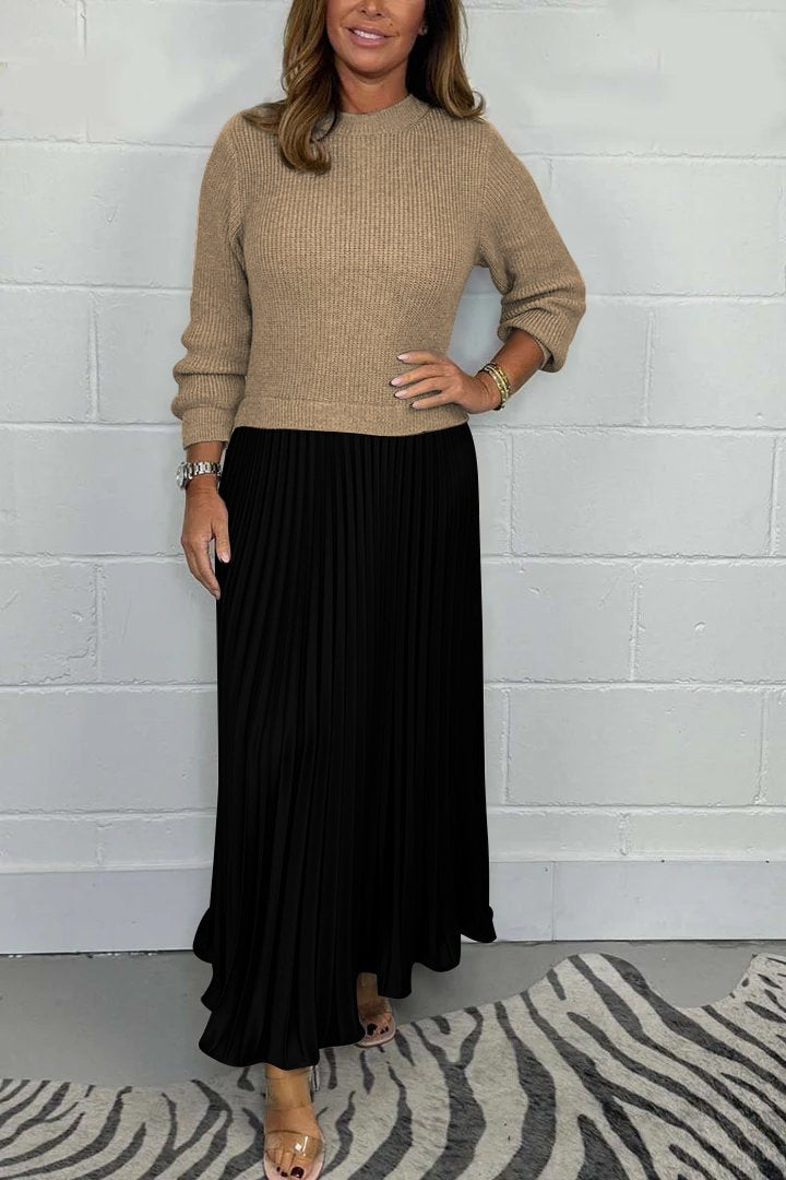 SOPHIA™ – Strickpullover & Plissierter Satinstoffrock