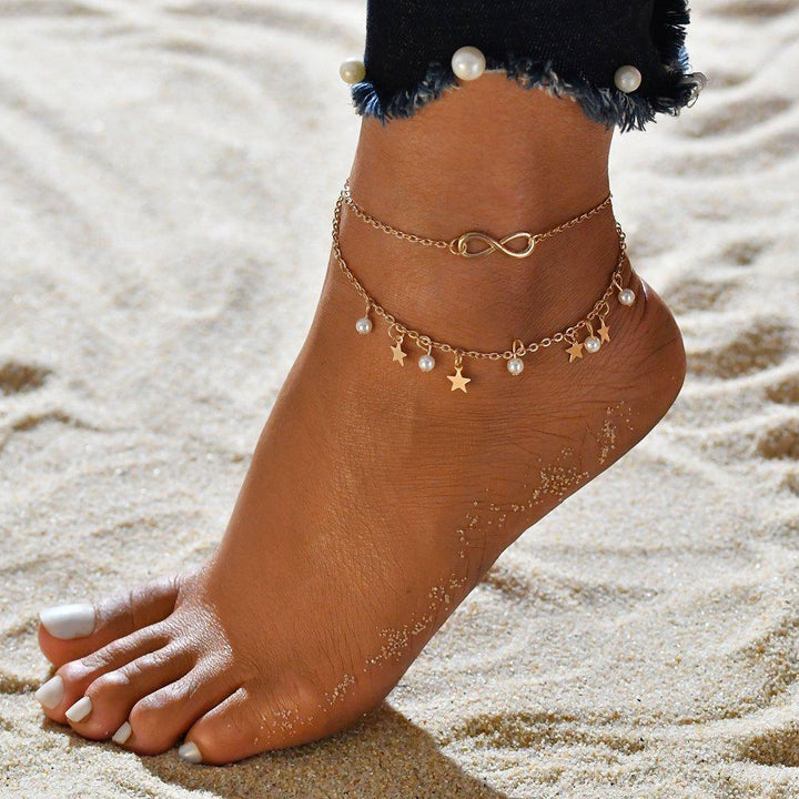 BRENDA™ - Infinity Fußkette Armband + Perlen und Sterne