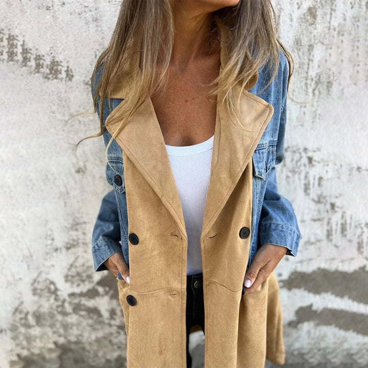 ELORA™ – Zweifarbiger Jeans-Trenchcoat