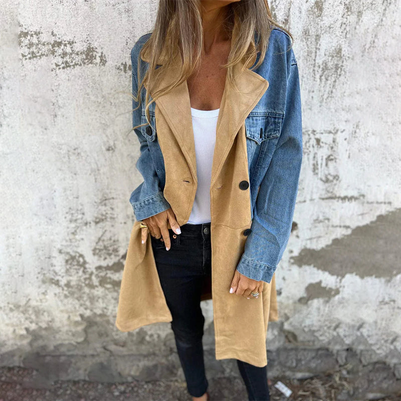 ELORA™ – Zweifarbiger Jeans-Trenchcoat