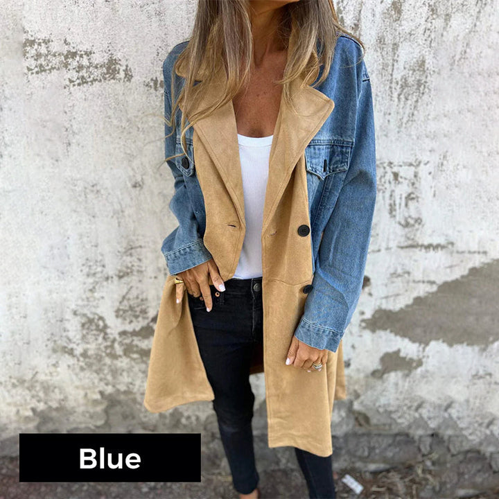 ELORA™ – Zweifarbiger Jeans-Trenchcoat