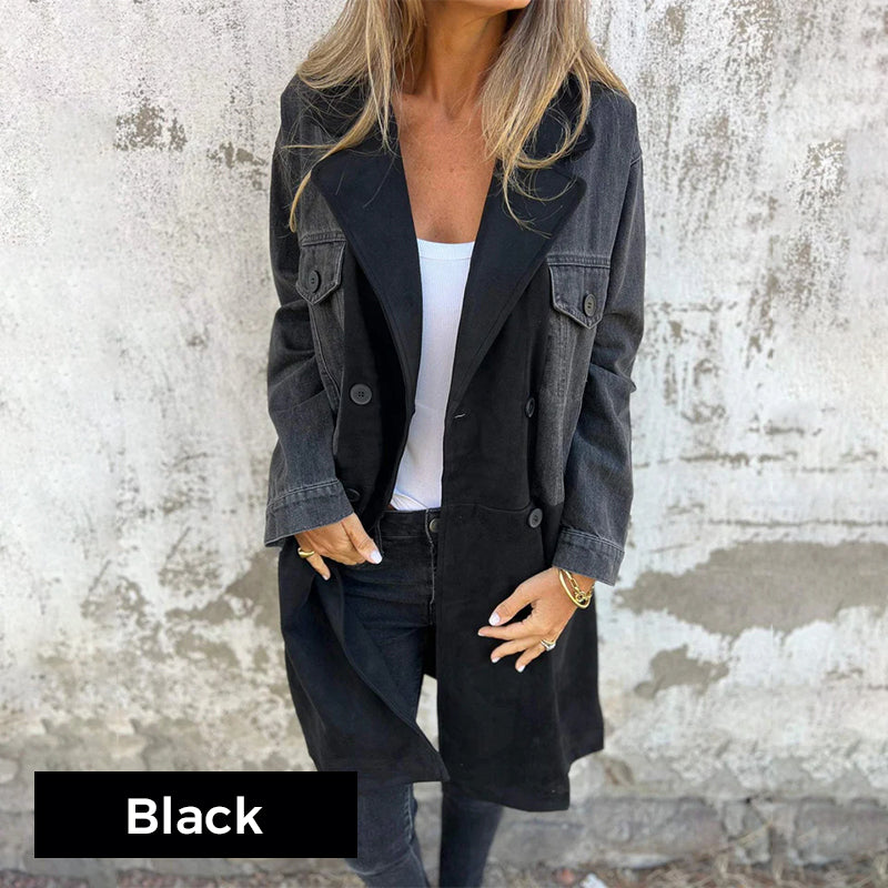 ELORA™ – Zweifarbiger Jeans-Trenchcoat