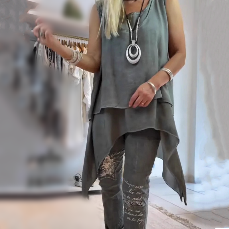 MIREYA™ - Asymmetrisches Top & Hose mit Blumenmuster Set
