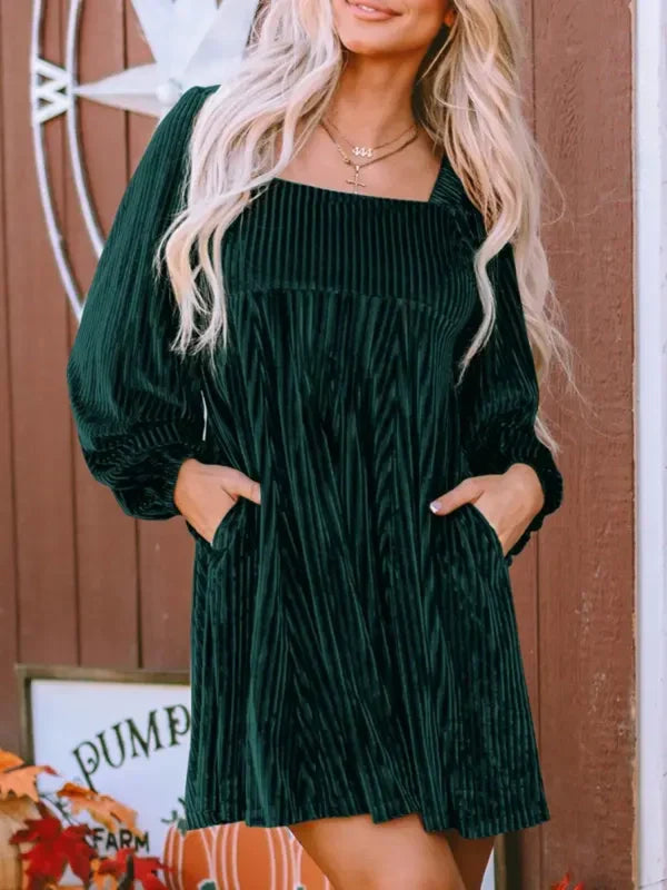 OLIVERA™ - Schickes A-Linien-Kleid mit Bischofsärmeln und eckigem Ausschnitt